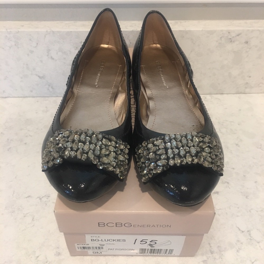 Bcbg Black Rhinestone toe flats